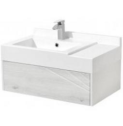 Тумба для умывальника Акватон Сакура 80, подвесная, ольха наварра, белый глянец