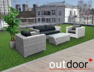 Комплект мебели из ротанга OUTDOOR Флорида (3-местный диван, 2 кресла, стол), у/п, светлый микс