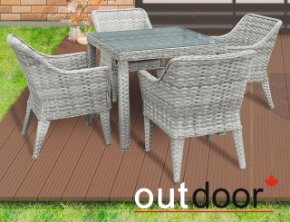 Комплект мебели из ротанга OUTDOOR Фиджи (стол, 4 стула), узкое плетение, светлый микс