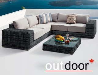 Комплект мебели из ротанга OUTDOOR Санторини (угловой диван, стол), широкое плетение, графит