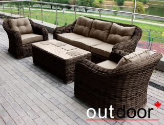 Комплект мебели из ротанга OUTDOOR Касабланка (3-местный диван, 2кресла, стол), ш/п, коричневый