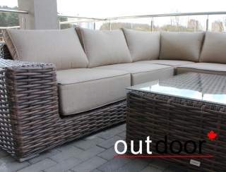 Комплект мебели из ротанга OUTDOOR Санторини (угловой диван, стол), широкое плетение, коричневый
