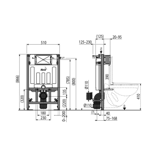 Скрытая система инсталляции Alcaplast AM101/850W Sadroмodul