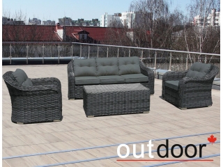 Комплект мебели из ротанга OUTDOOR Касабланка (3-местный диван, 2 кресла, стол), ш/п, графит