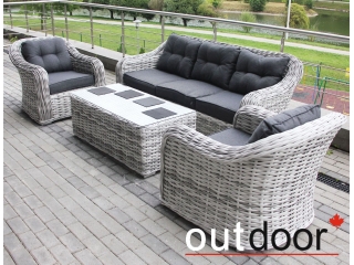 Комплект мебели из ротанга OUTDOOR Касабланка (3-местный диван, 2кресла, стол), ш/п, светлый микс