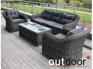 Комплект мебели из ротанга OUTDOOR Касабланка (3-местный диван, 2 кресла, стол), ш/п, графит