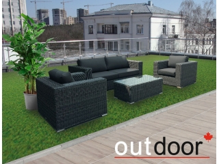 Комплект мебели из ротанга OUTDOOR Флорида (3-местный диван, 2 кресла, стол), узкое плетение, графит
