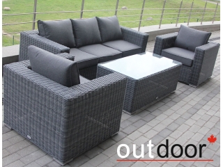 Комплект мебели из ротанга OUTDOOR Флорида (3-местный диван, 2 кресла, стол), узкое плетение, графит