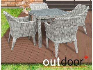 Комплект мебели из ротанга OUTDOOR Фиджи (стол, 4 стула), узкое плетение, светлый микс