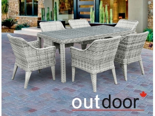 Комплект мебели из ротанга OUTDOOR Марокко (стол, 6 стульев), узкое плетение, светлый микс