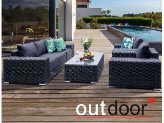 Комплект мебели из ротанга OUTDOOR Мадейра (3-местный диван, 2кресла, стол), ш/п, графит