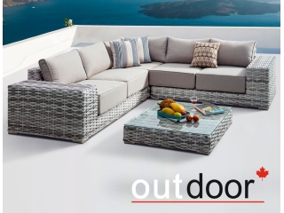 Комплект мебели из ротанга OUTDOOR Санторини (угловой диван, стол), широкое плетение, светлый микс