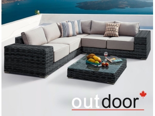 Комплект мебели из ротанга OUTDOOR Санторини (угловой диван, стол), широкое плетение, графит