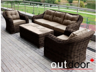 Комплект мебели из ротанга OUTDOOR Касабланка (3-местный диван, 2кресла, стол), ш/п, коричневый