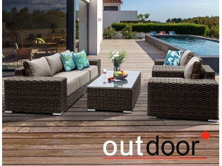 Комплект мебели из ротанга OUTDOOR Мадейра (3-местный диван, 2кресла, стол), ш/п, коричневый