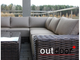 Комплект мебели из ротанга OUTDOOR Санторини (угловой диван, стол), широкое плетение, коричневый