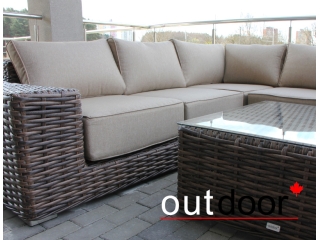 Комплект мебели из ротанга OUTDOOR Санторини (угловой диван, стол), широкое плетение, коричневый