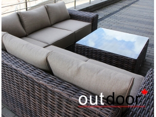 Комплект мебели из ротанга OUTDOOR Санторини (угловой диван, стол), широкое плетение, коричневый