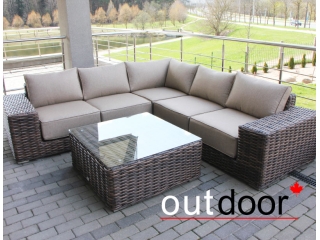 Комплект мебели из ротанга OUTDOOR Санторини (угловой диван, стол), широкое плетение, коричневый