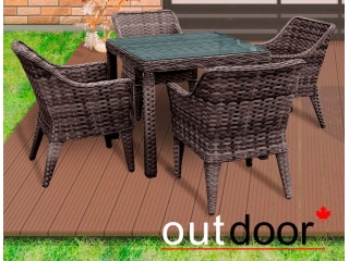 Комплект мебели из ротанга OUTDOOR Фиджи (стол, 4 стула), узкое плетение, коричневый