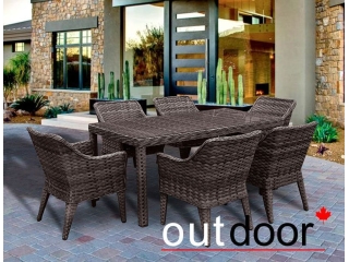 Комплект мебели из ротанга OUTDOOR Марокко (стол, 6 стульев), узкое плетение, коричневый