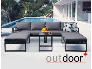 Модульный комплект мебели OUTDOOR Онтарио (2 дивана (левый/правый), 2 скамьи, кофейный стол), графит